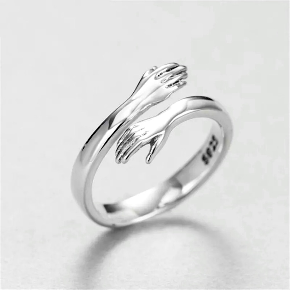 “Bear Hug” Minimalist Cute/Dainty Silver Love Ring